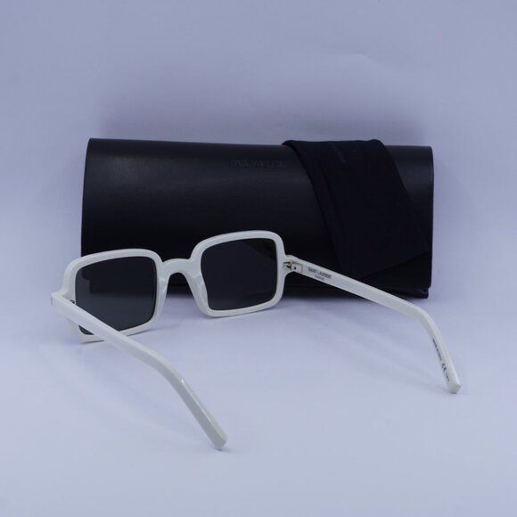 Saint Laurent SL332 003 Sunglasses Ivory Rectangle Frame, Grey Lenses - Picture 10 of 10